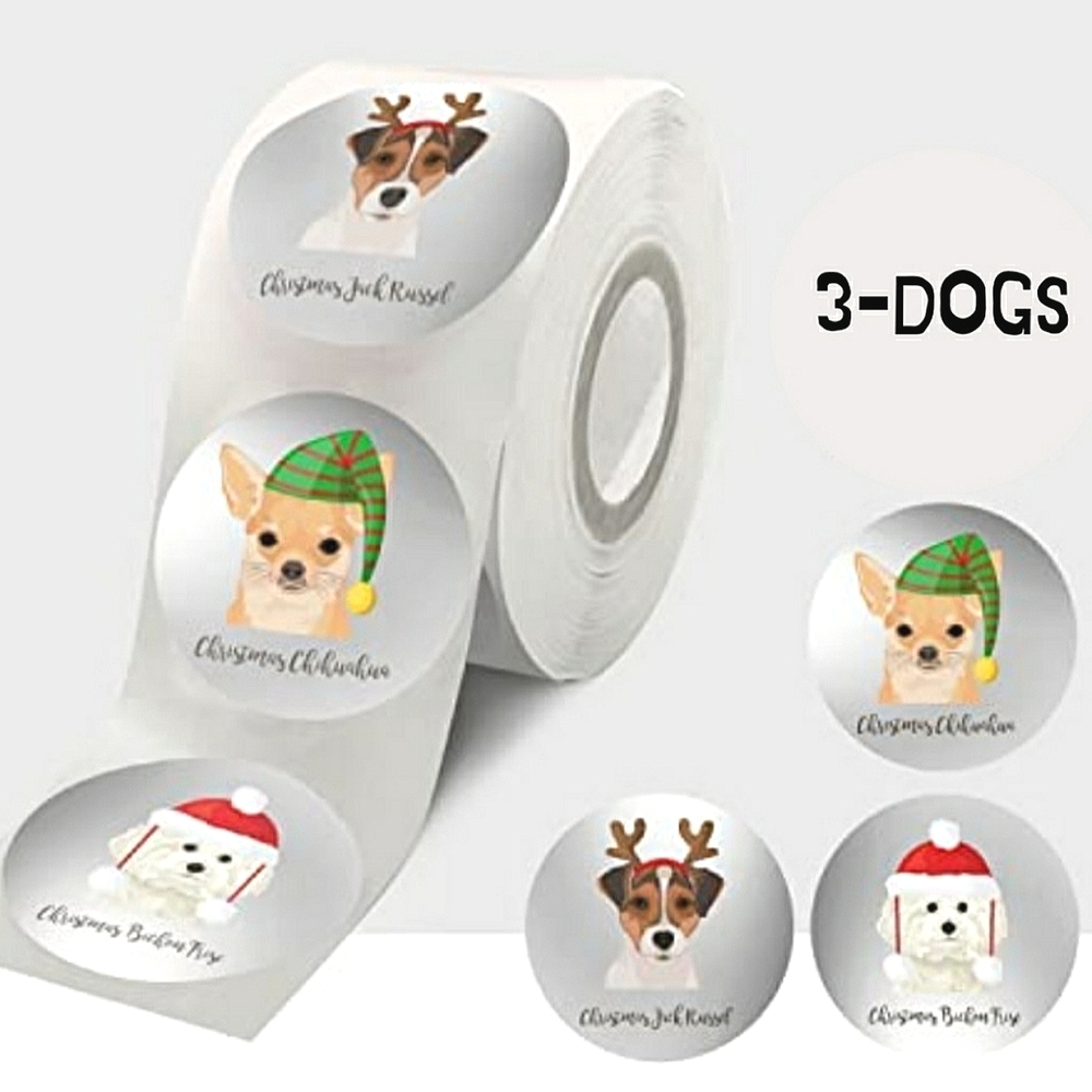 🌈🟩🐕🌲☃️🎅 50~HOLIDAY STICKERS 3 DOGS